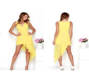 Vneck żółta moda słodka europejska i amerykańska sukienka nieregularna długa spódnica vestido2894913