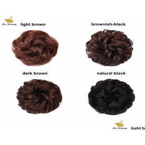 Chignons 100 Real HumanHair Scrunchie Elastic Band Hochsteckfrisures Haarbrötchen Topknot schwarz brauner lockiger Chignons4786512 Drop Lieferung P DHB2Q