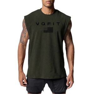 VQFIT American Flag Design Mens Gym Clothing Summer Loose Bodybuilding Fitness Tank Topsクイックドライサイズのトレーニングジャージー240517