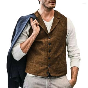 Coletes masculinos coletes tweed cistascoat vintage wedding herringbone lã jaqueta de negócios casual slim fit gilet homme