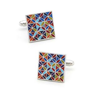 Cuff Links Wholesale and retail of high-quality brass multi-color mens square floral cufflinks