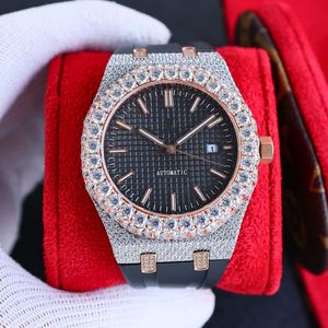 Shine full diamond men watch automatic movement Two tone rose gold CZ diamonds case 42mm Multi-Color face rubber strap.