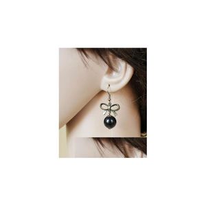 Dangle & Chandelier Style Korean Stars With The Same Of Earrings Fashion Bow Black Pearl Female Classic Refined Elegant Drop Delivery Dhbut