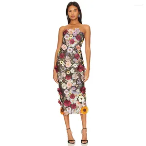 Casual Dresses Sexig Tube Top Backless tredimensionell blomma ärmlös lång klänning