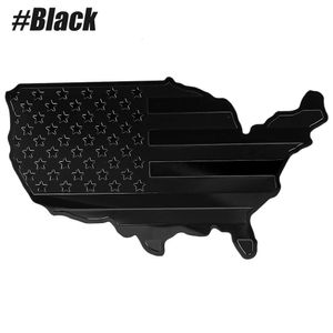 Ny 1st USA Map National Flag Fender Emblem, American Pattern Stickers Black Metal Badge, 3D Aluminium bildörr Intressant Dekorera