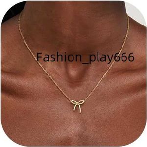 Womens Gold Necklace - Bow Necklace 14K Exquisite Gold Necklace Cute Small Bow Pendant Neckchain Fashion Necklace Womens Gold Jewelry Gift