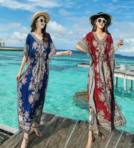 2021 Cotton Silk National Style Dress 여성 여름 박쥐 소매 느슨한 치마 휴가 대형 크기 해변 61763911911341
