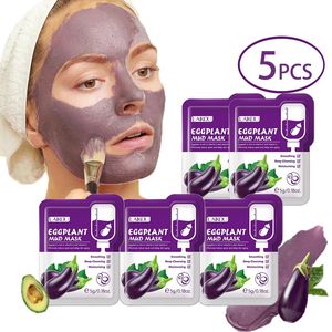 5pcs Laikou berinjela máscara de lama controle hidratante anti-acne anti ruga de limpeza de limpeza máscara de argila cuidados com a máscara facial 240517