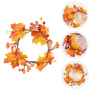 Decorative Flowers Maple Pumpkin Wreath Thanksgiving Prop Simulation Berry Door Leaf Decor Party Festival Garland Outdoor Halloween