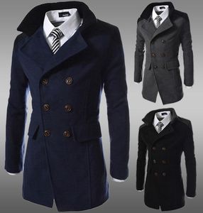 Men039s Trench Coat Double Breated Solid Slim Men Warm Outerwear Casual Coat Men039s Jacket6778418