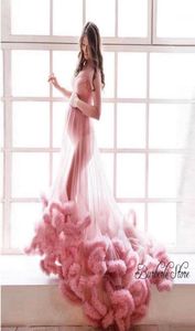 カジュアルドレスかなりピンクのフリルチュールロングアラインマタニティ女性セクシーな夏のパーティーガウンPography妊娠ドレス3699853