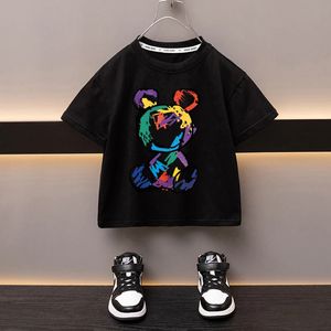 Jungen Baumwoll T-Shirt Cartoon Graffiti Bär gedruckt Mädchen Tees Sommer Kurzarm Kinder Tops hochwertige Freizeitkinderkleidung 240517