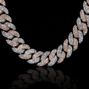 Sterling Sier Two Tone Prong Set Miami Iced Out VVS Moissanite Cuban Link Chain