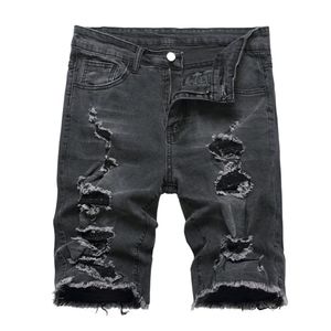 Homens de verão buracos de cinco pontos Street Street elegante masculino esbelto shorts de jeans de praia sólidos de praia 240511