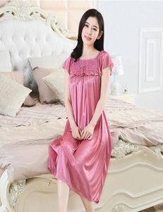 Rose Women039S Sexy Sleepwear Plus Size Ice Silk Satin Night Dress Nightgown Female Lingerie Nightwear 3013248657