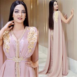 Luxus erröten rosa Abendkleider langer Perlen Dubai marokkanischer Kaftan Kleid Chiffon gegen Nacken formelle Promkleider Partykleid 216B