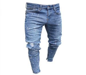 Mashlight Blue Spark Designer dżinsy Sprężyne jesienne dziury na kolana zamka hiphopowe spodnie Pantalones7829221