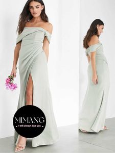 2024 Green Satin Bridesmaid Dress Bästa vän Temperament Summer Simning Shiny aftonklänning