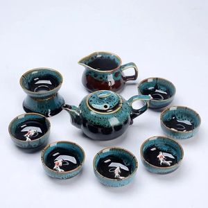 Teaware sätter te potten kreativ av uppsättning multicolor -glasyr porslin blå och vit 6st teacup 1 st tekanna.