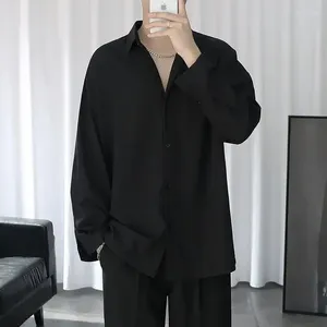 メンズカジュアルシャツストレートボタンソリッドターンダウンカラー韓国春夏ファッションフォーマルな長袖ビジネス服