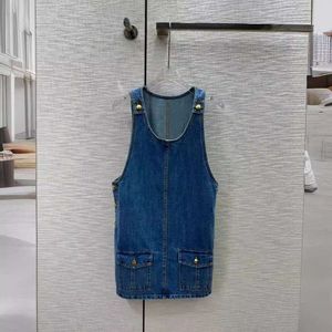 Specially designed, double button strap, age reducing temperament, strap up dress, versatile denim short skirt