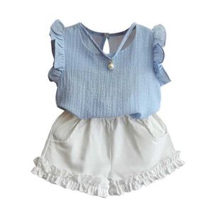 衣類セット夏の女の赤ちゃん服セットパールノースリーブシフォンベストトップ+ショーツカジュアルセットwx