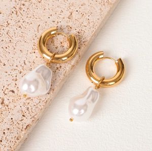 Stud LAVK Ring Earrings Water Droplets Antique Pearl Stainless Steel Gold Round Earrings Womens Vintage Jewelry J240513