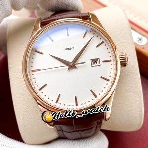 Ny Calatrava Rose Gold Case 5227 5227R-001 A2813 Automatisk herrklocka Datum Vit Dial Brown Leather Strap Gents Watches Hello Watch HW 263f