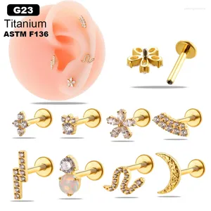 Studörhängen 5st/Lot 16G G23 Titanium Ear Cuffs Bone Screw Piercing Earring for Women ASTM F136 Partihandel Flower Zircon Pierced Smycken