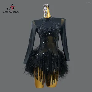 Stage Wear 2024 Latin Dance Skirt Sport Ball Line Suit Girl Parties Feather Dress Women Costume Dancewear Prom Female Party Sexy Midi