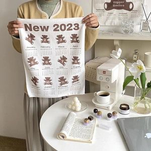Tapestries Ins 2024 Calendar Cartoon Bear Korean Tapestry Cute Funny Background Wall Hanging Cloth Home Decor Kawaii Po Props 36 46cm
