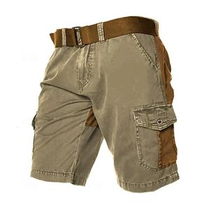 Summer Casual Mens Cargo Shorts Vintage Patchwork Pockets Zipper Straight Shorts For Men Fashion Contrast Color Loose Shorts 240517