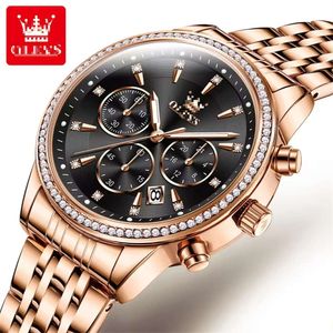Olevs 5582 새로운 패션 여성 다기능 크로노 그래프 석영 시계 스테인레스 스틸 스트랩 손목 시계