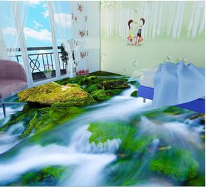 Bakgrundsbilder 3D-golvmålning Bakgrund Moss River Water Grass Badrum PVC Självhäftande golv