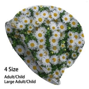 Berets Daisy Beanies Knit Hat White Yellow Green Field With Flower Pretty Flowery Feminine Summer Spring Daisies Girly