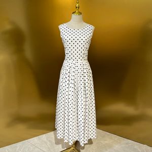 European fashion brand cotton polka dot printed crew neck sleeveless vest midi dress