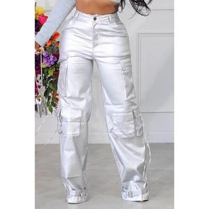 Plus Size Daily Pant Silver Metallic Straight Ben Cargo Pant With Pocket 240516