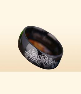 USA S ECラグジュアリージュエリー8mm Comfort Fit Black Dome Doctor Who Time Lord Tungsten Wedding Ring7191899