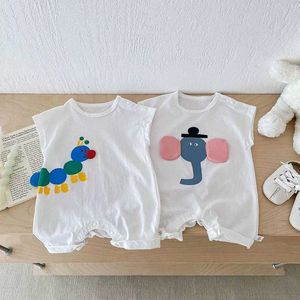 Rompers Millennium New Summer Baby Cartoon Rompers Girls Cute Flower Sleeveless Elephant jumpsuit for toddlers in one piece d240516