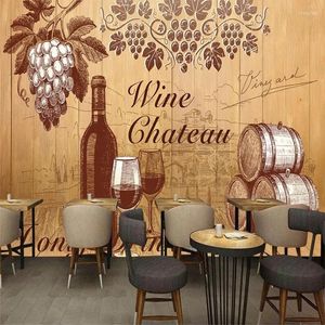 Sfondi Wallpapers European and American Wine Chateau Vintage Wood Board Wall Paper 3D Winery Industrial Decor Mural Wallpaper