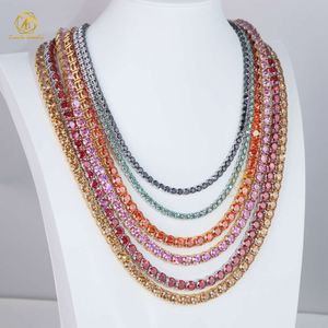 Wuzhou Factory Price Hip Hop Sier Gra Preto Rosa Vermelho Amarelo VVS Moissanite Link 3/4/5mm Jóias de corrente de tênis