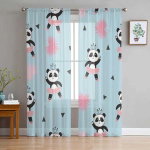 Tratamentos de janela# Panda Salia Pink Ballet Sheer cortina para sala de estar vestido de parede para casa suprimentos de janela pop impressão de tule cortinas y240517