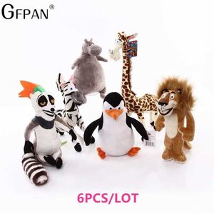 Andra leksaker Nya 20-35 cm 6-stil Madagaskar Plush Toy Filled Soft Animal Doll Giraffe Hippopotamus Lion Penguin Zebra Lemon Mönster Childrens Gift