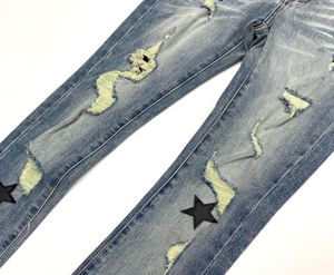 Мода разрушена классический стиль мужские джинсы качество голубое скинни.