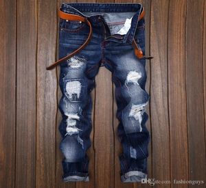New fashion cracked Jeans Men breaking hole tide male straight jeans do the old personality original cowboy Young men3294174