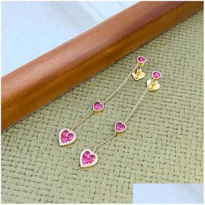 Earrings & Necklace 2024 Fashion Luxury Love Heart Designer Necklaces Set Jewelry For Women 18K Gold Rose Pink Stone Diamond Cz Zirco Ot0Al