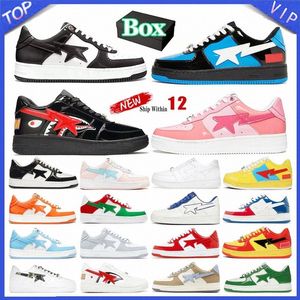 Bapestar Designer Shoes Sneakers Mens Womens treinadores femininos linhas amarelas azul linhas brancas Bloco de cor branca Black ABC CAMO 20th Anniv Sneaker