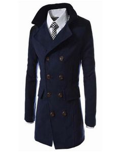 Fashion Men039s Autumn Winter Coat Turndown Collar Wool Blend Men Pea Double Breasted Overcoat MWN1135977759