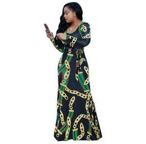 Ny kvinnors maxi klänning traditionell afrikansk modetryck långa klänningar elastiska eleganta damer bodycon vintage kedja tryckt plus siz1218981