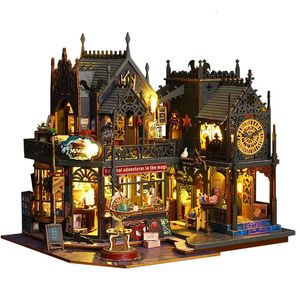 DIY Wood Magic City Casa Doll House Miniature Building Kits Dollhouse med möbler LED -lampor för flickor Födelsedagspresenter 240516